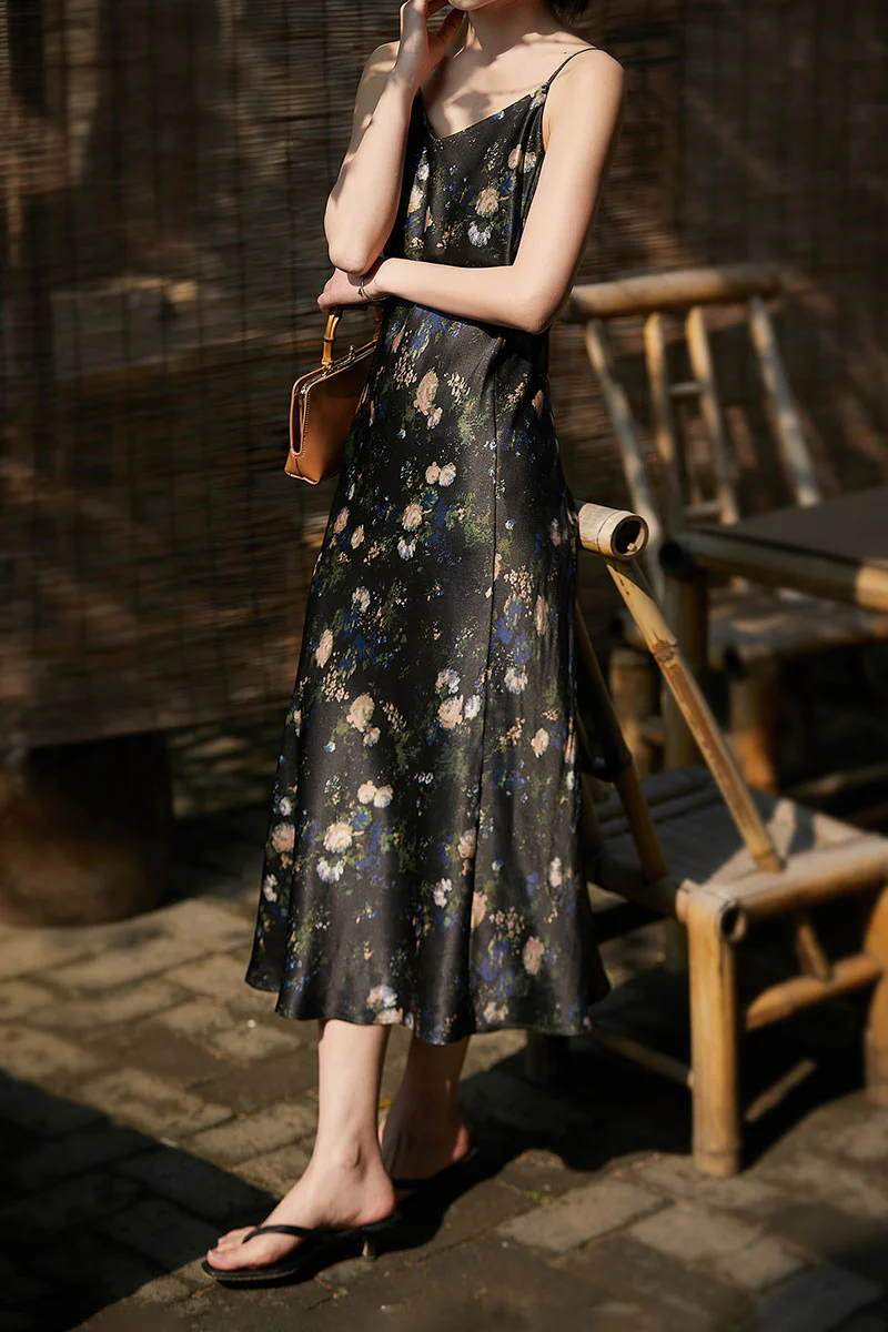 19 Momme Silk-Blend Slip Dress in Floral Print - HBQMJX