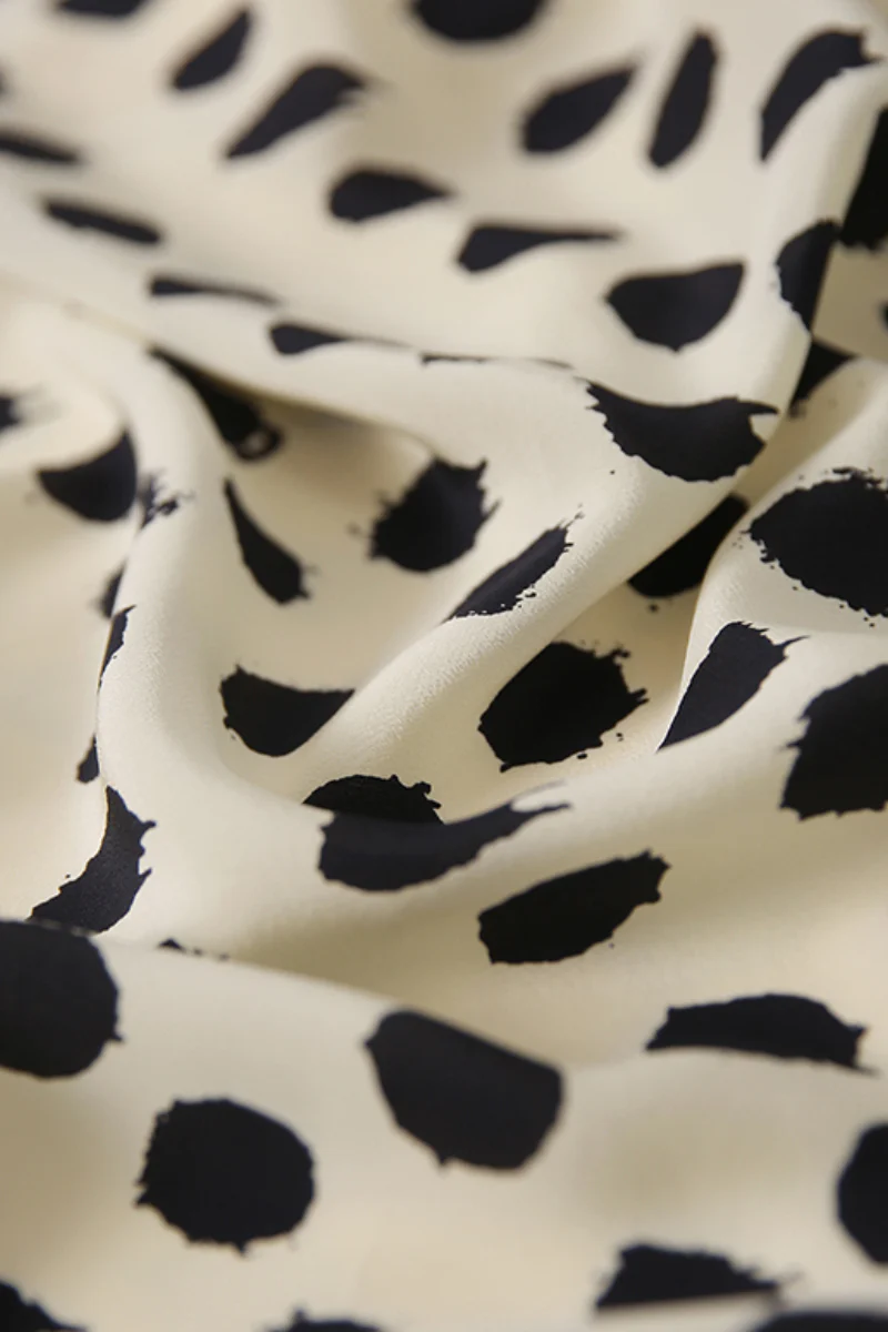 100% Silk Polka Dot Crepe A-Line Midi Dress - HBQMJX