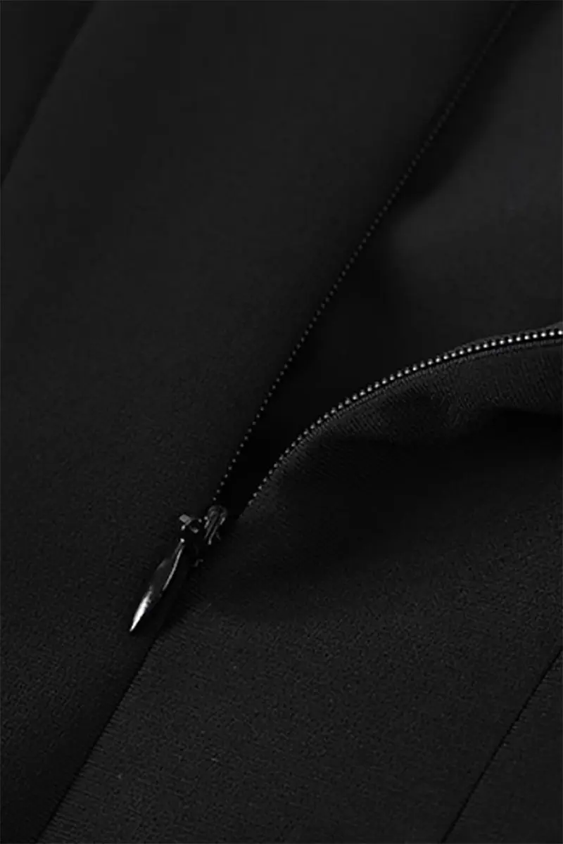 Elegant Black Spaghetti-Strap A-Line Midi Dress - HBQMJX