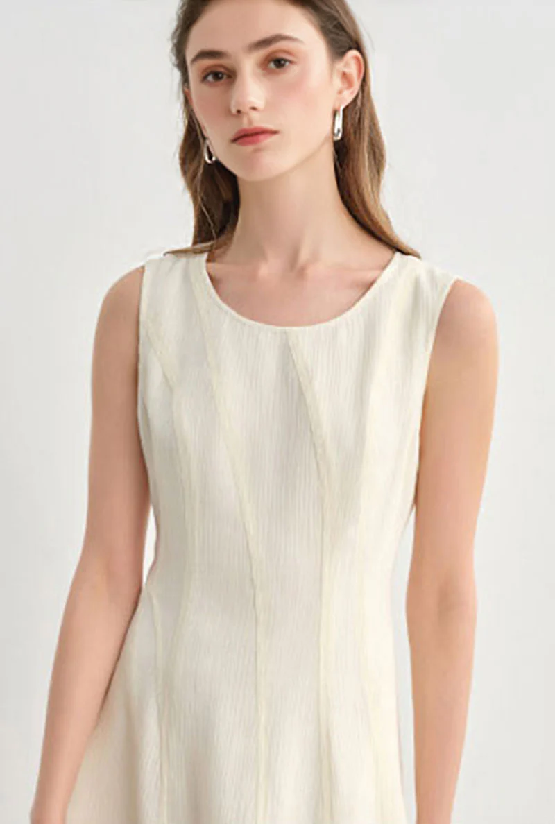 White Sleeveless A-Line Midi Dress - HBQMJX