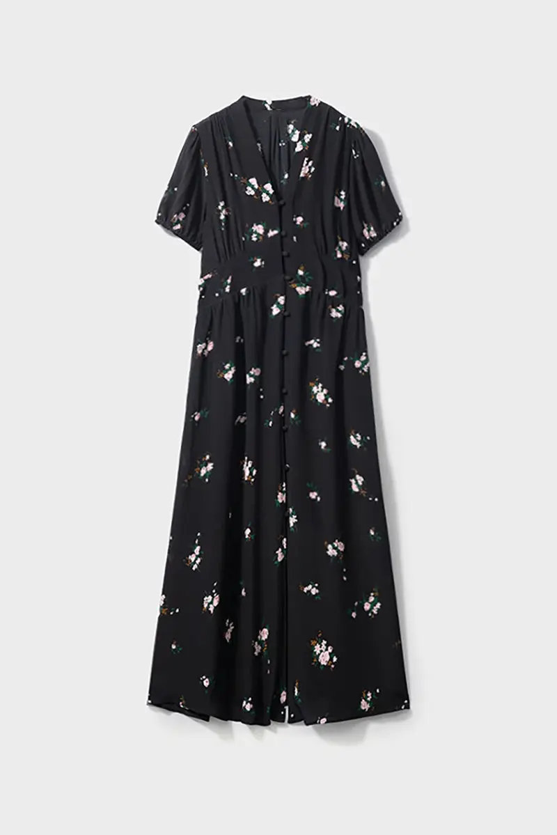 Women's Short Sleeve Polka Dot Silk Dress - HBQMJX