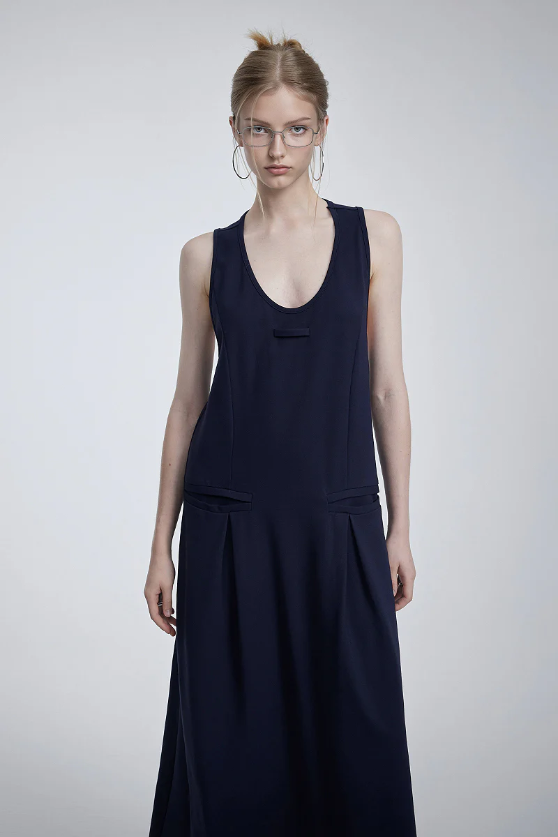 Casual Sleeveless Maxi Tank Dress with Back Twist - HBQMJX