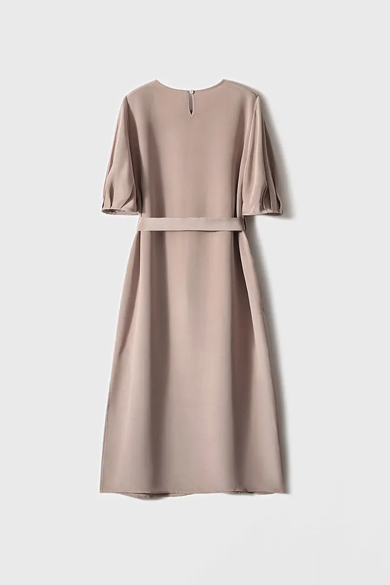 Pink 30MM Silk Crepe Belted Midi Dress - HBQMJX