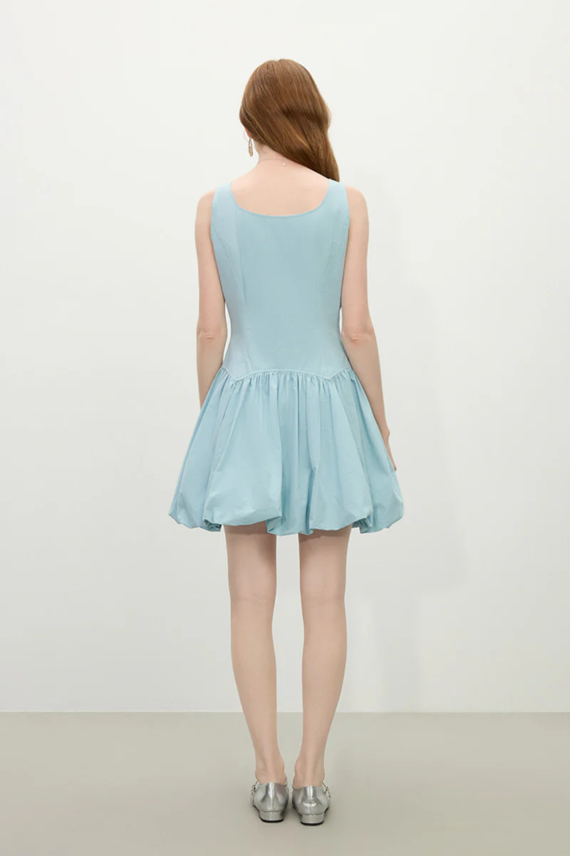 Baby Blue 100 Cotton Sleeveless Scoop-Neck Bubble Mini Dress - HBQMJX
