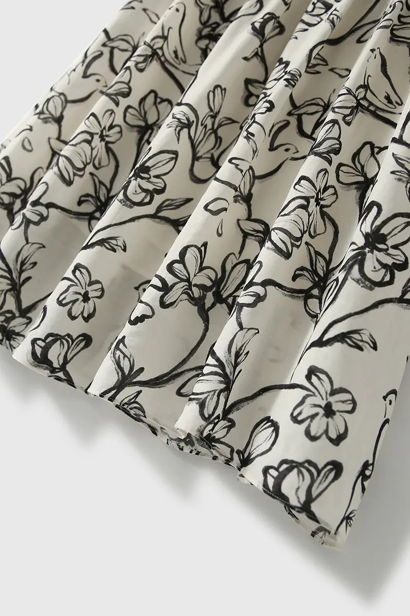 Linen Floral Sleeveless Midi Dress - HBQMJX