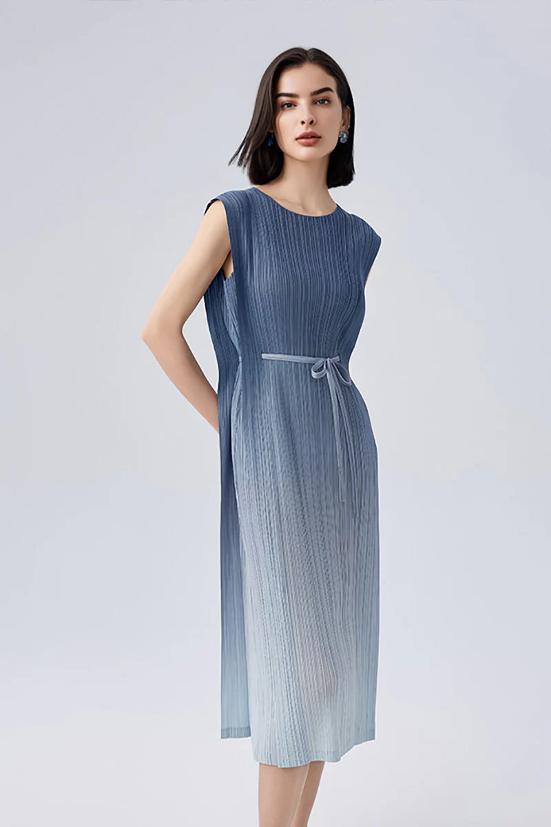 Ombre Pleated Sleeveless Midi Dress - HBQMJX