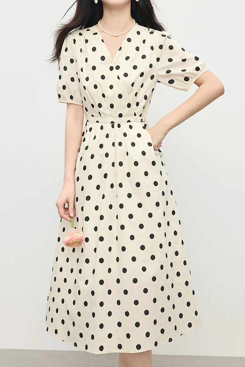 French-Inspired Polka-Dot Midi Dress - HBQMJX