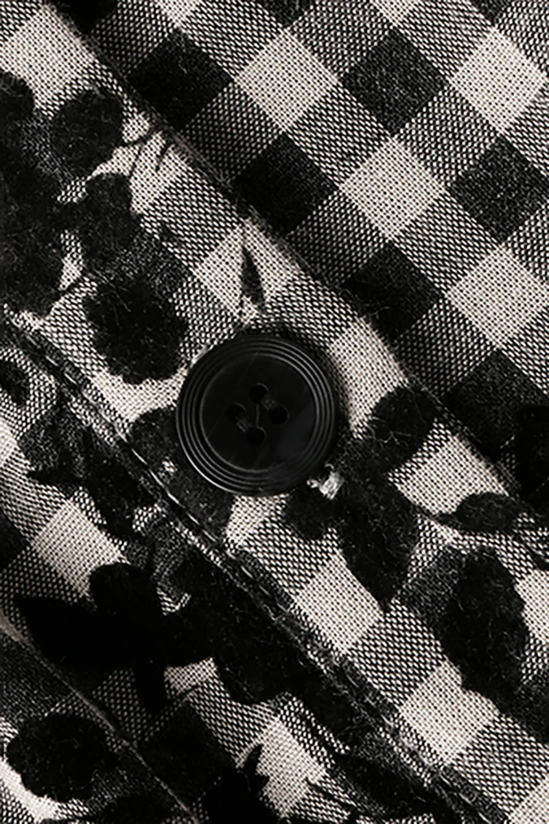 Tiered Long-Sleeve Button-Down A-Line Gingham Midi Dress - HBQMJX