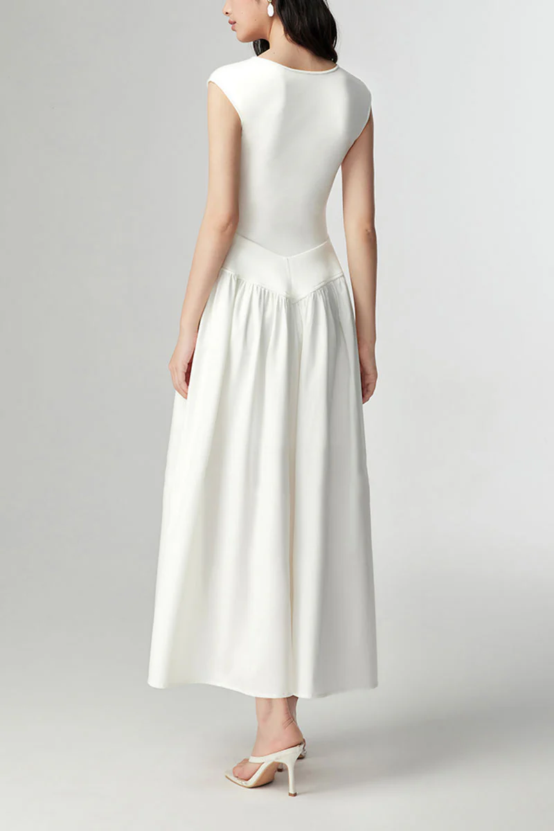 White Fit & Flare Cap-Sleeve Scoop-Neck Midi Dress - HBQMJX