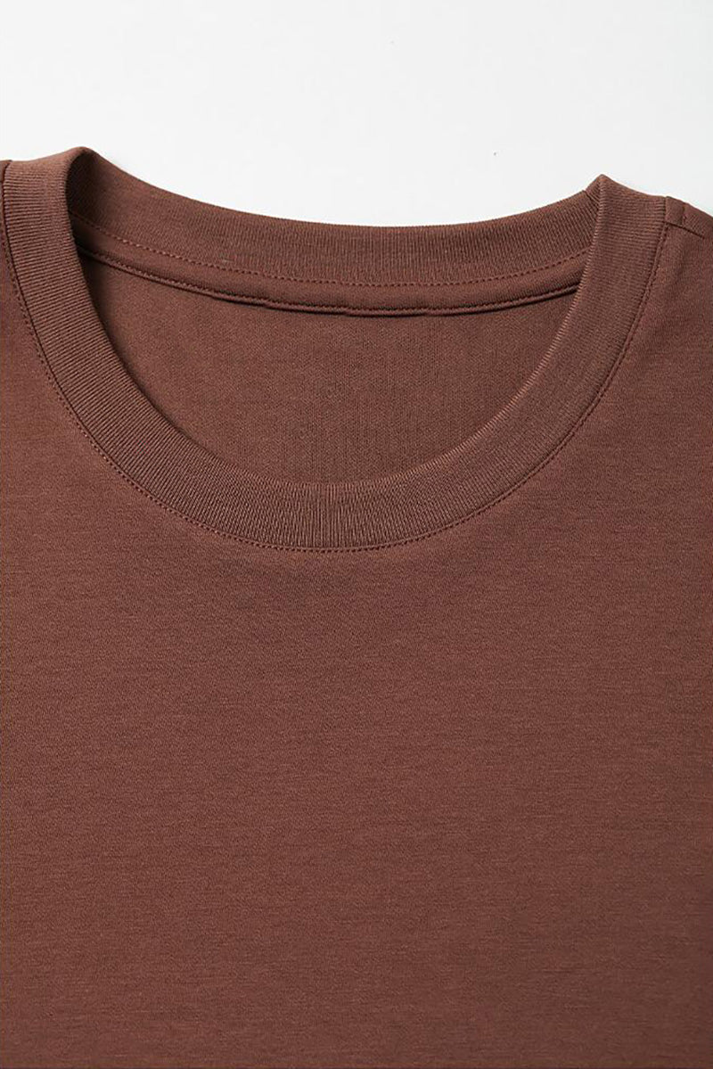 Brown Midi T-Shirt Dress with Pockets - HBQMJX