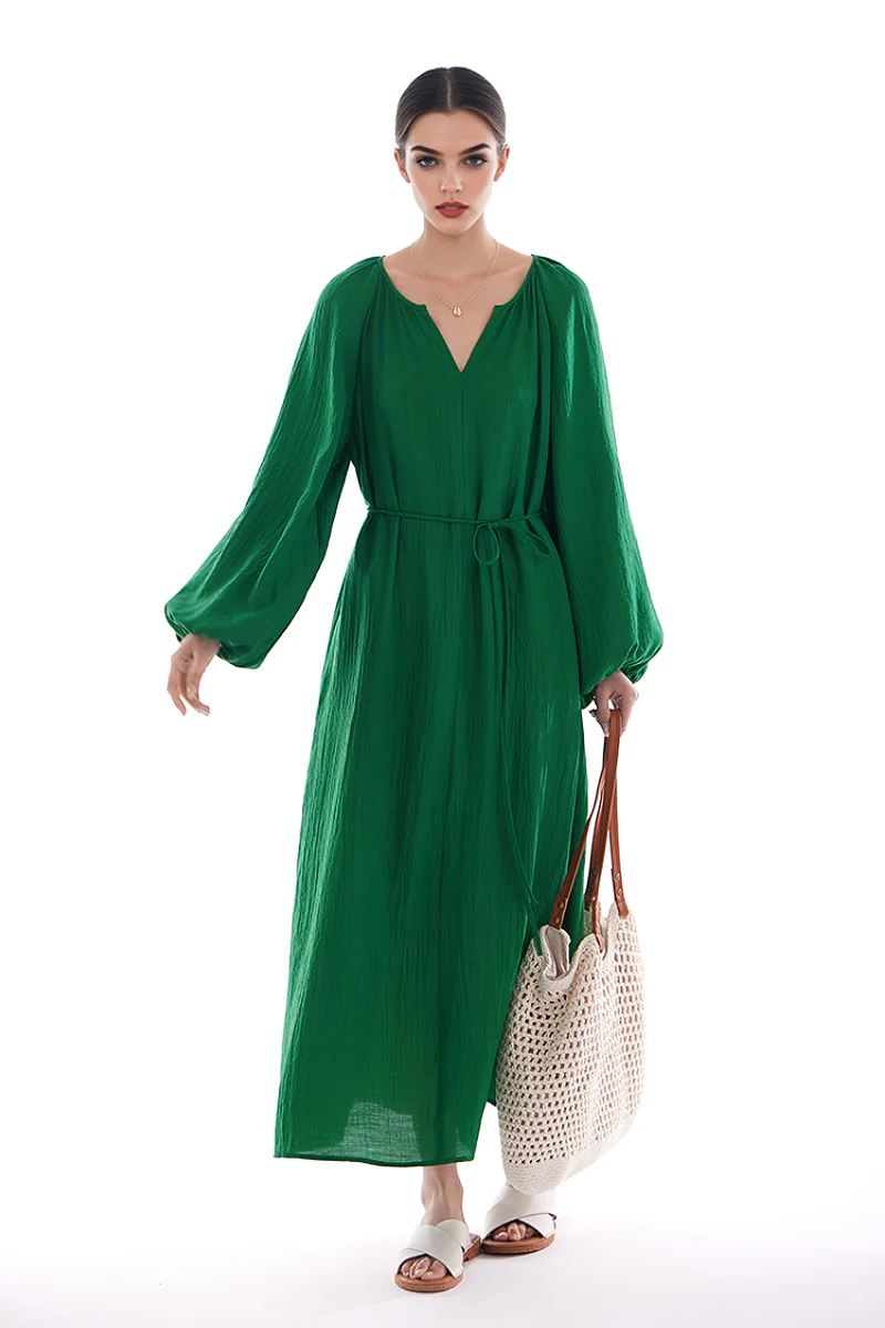 Green Lantern-Sleeve V-Neck Maxi Dress - HBQMJX