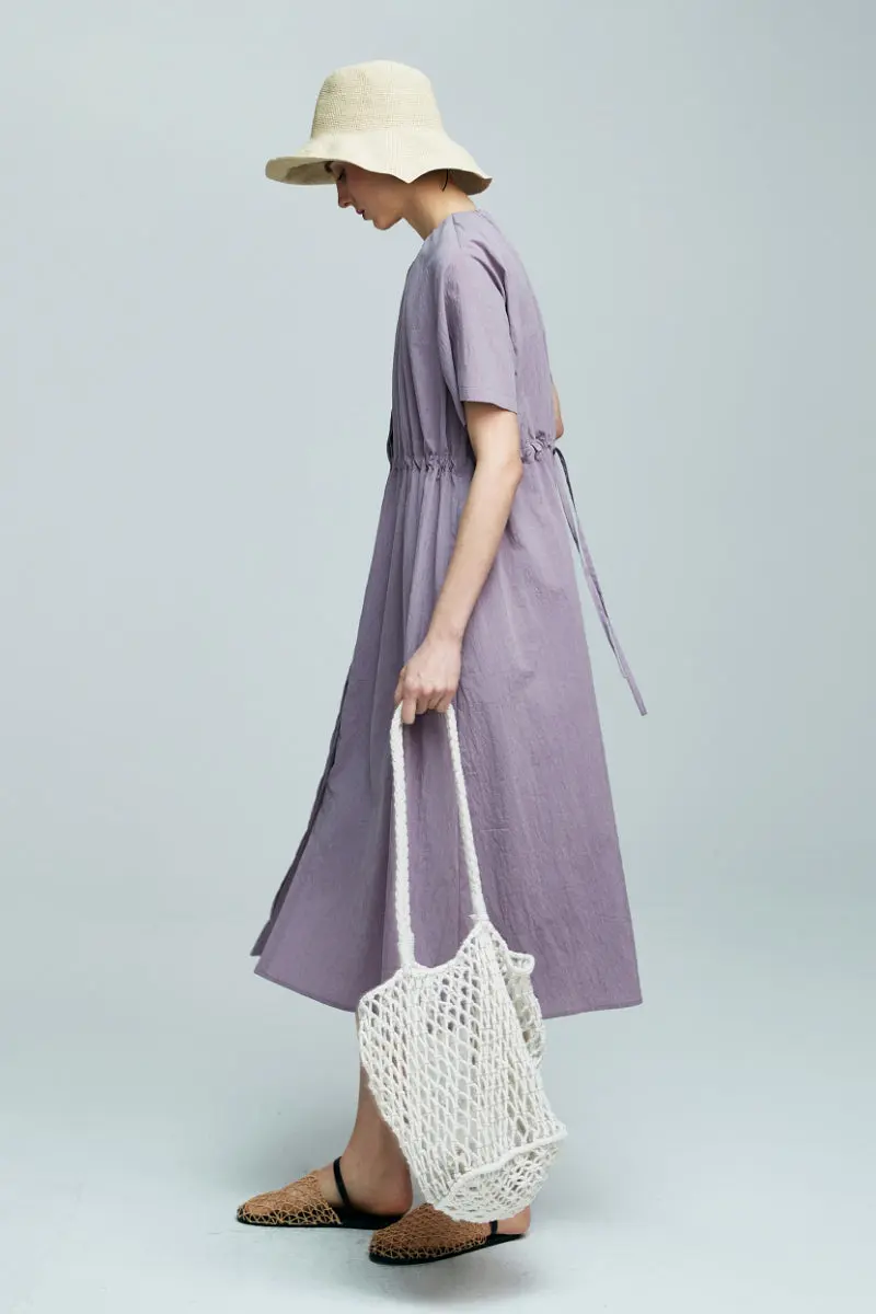 Summer Cinched Waist Midi Dress with Pockets - HBQMJX