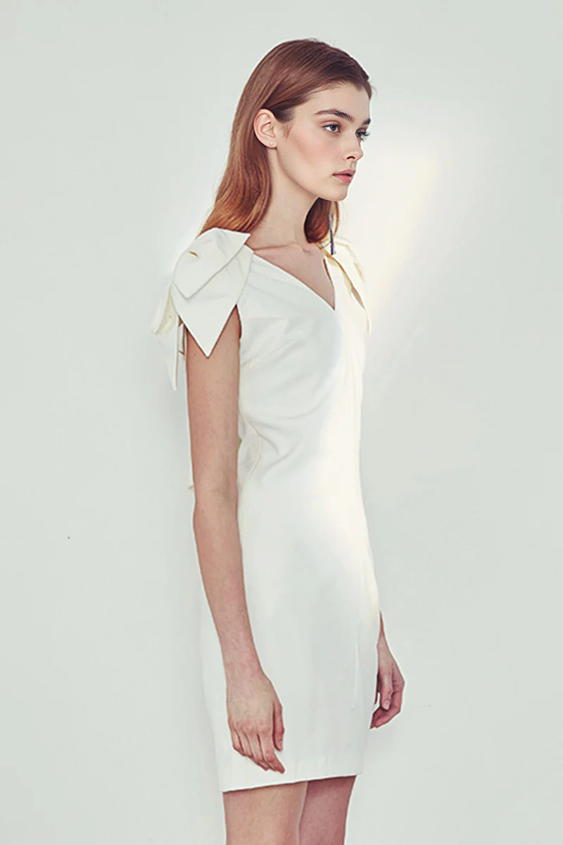 White Sleeveless Backless Bow Mini Dress - HBQMJX