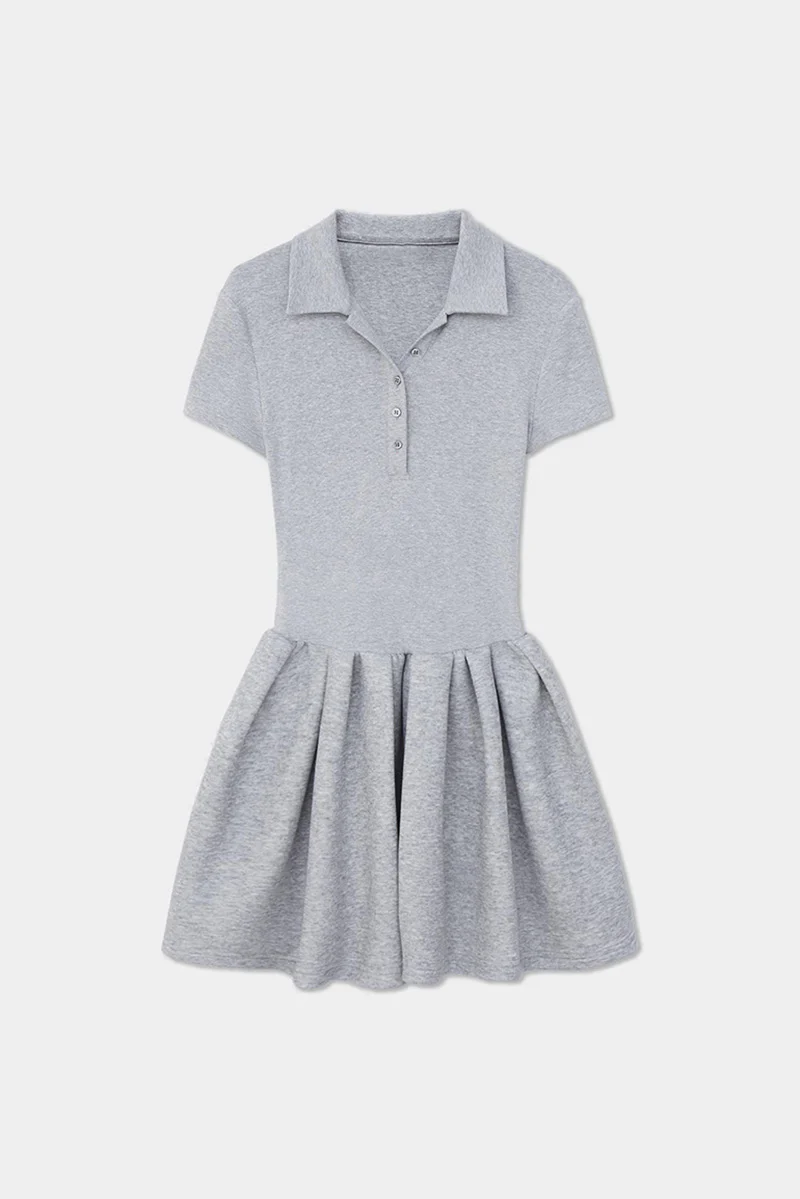 Grey Polo-Neck Short-Sleeve Mini Dress - HBQMJX