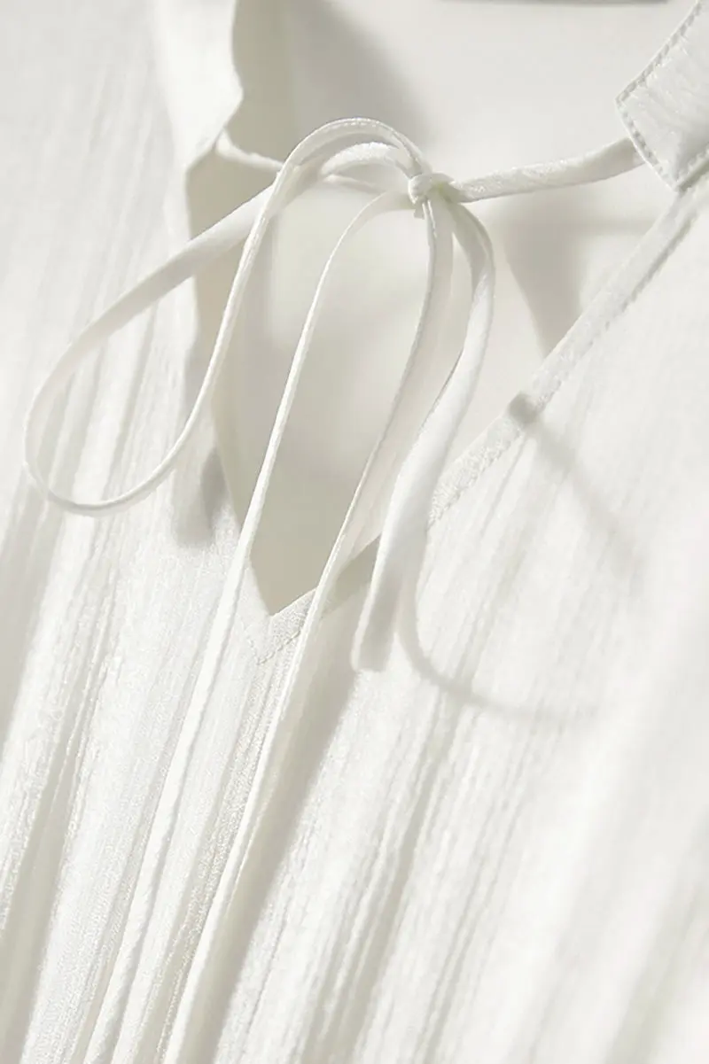 White Silky Tiered Puff-Sleeve Maxi Dress - HBQMJX