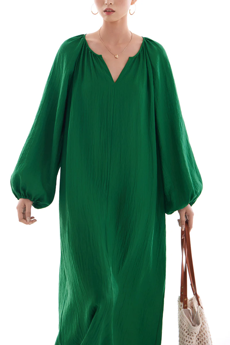 Green Lantern-Sleeve V-Neck Maxi Dress - HBQMJX