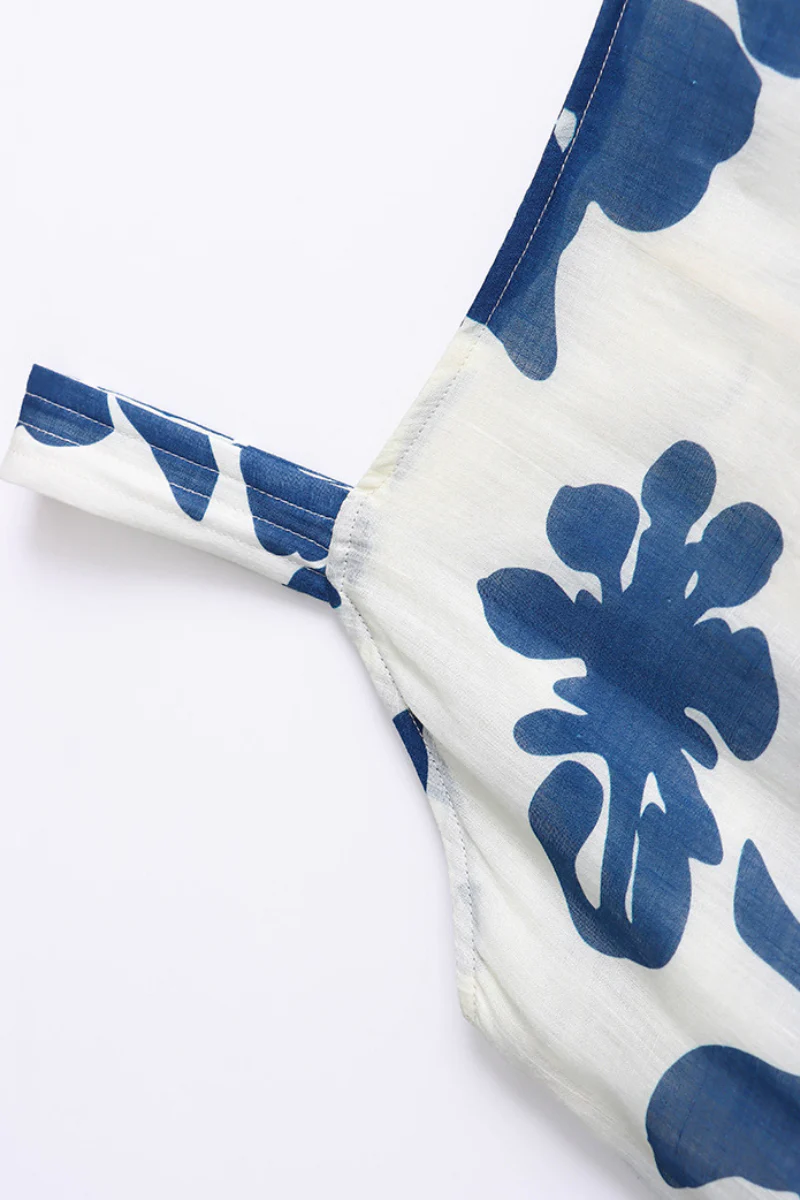 100% Linen Floral Fit & Flare Midi Dress with Pockets - HBQMJX