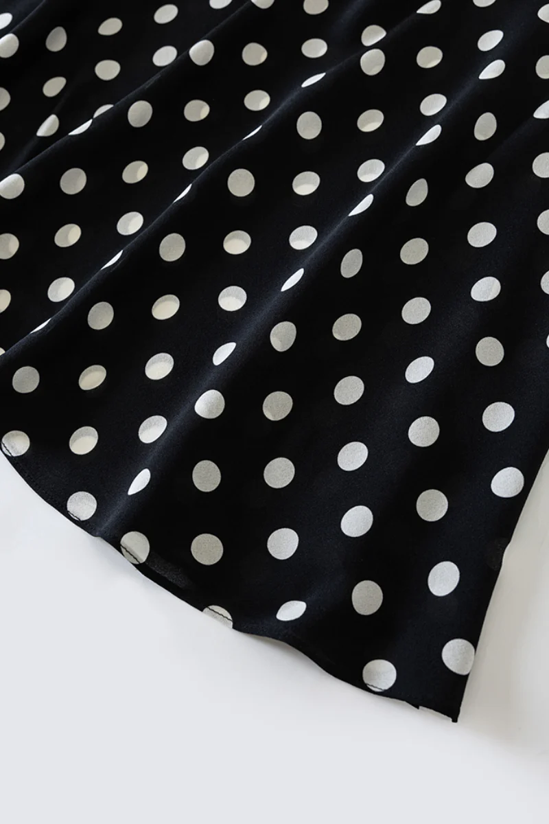 100% Silk Polka Dot V-Neck Crepe Maxi Dress - HBQMJX