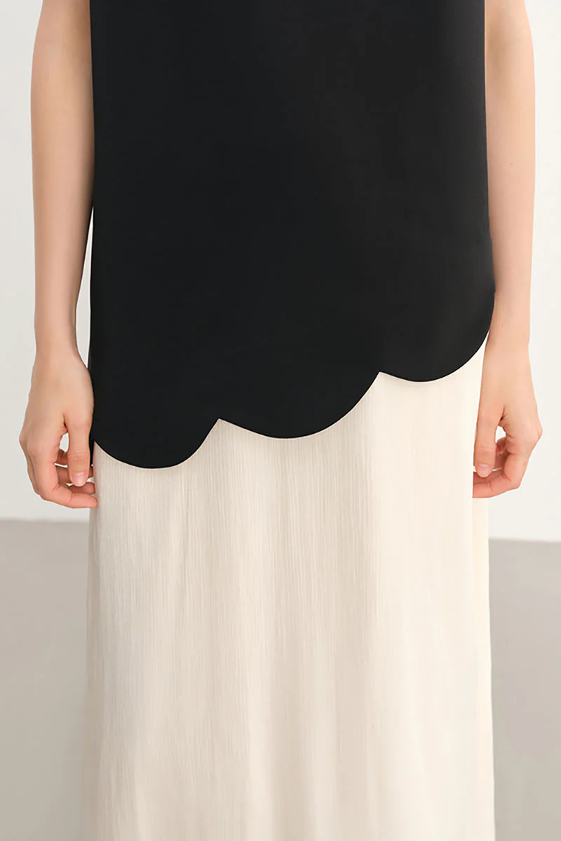 Black & White Sleeveless Mixed Media Midi Dress - HBQMJX