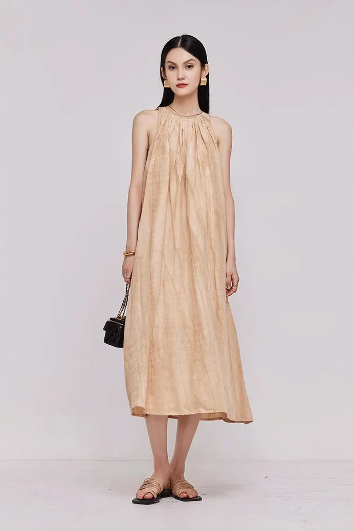 Tie Dye Sleeveless Linen Midi Dress - HBQMJX