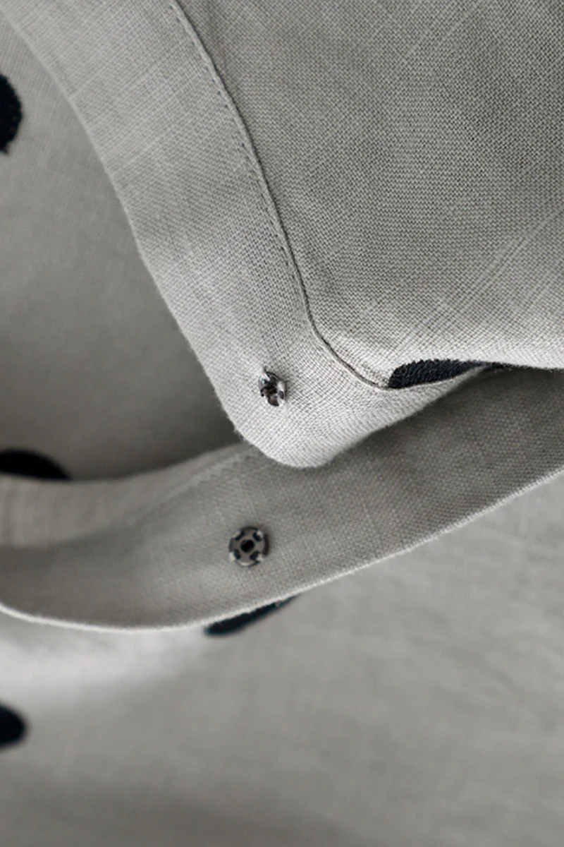 100% Ramie Polka Dot V-Neck Midi Dress - HBQMJX