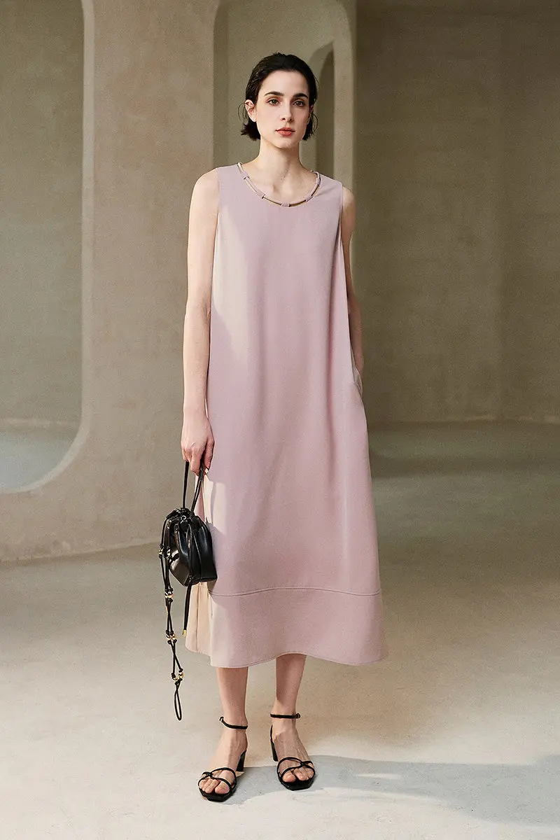 Pink Row-Style Sleeveless Midi Dress - HBQMJX