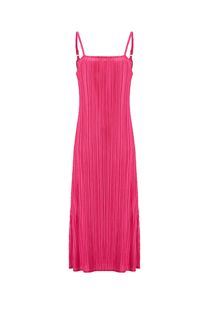Designer Inspired Pleated Midi Slip Dress - HBQMJX