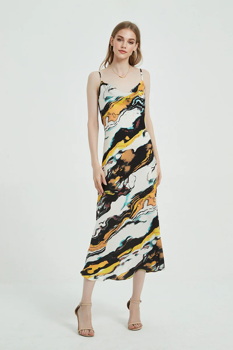Floral Cowl-Neck Midi Slip Dress in Triacetate-Blend - HBQMJX
