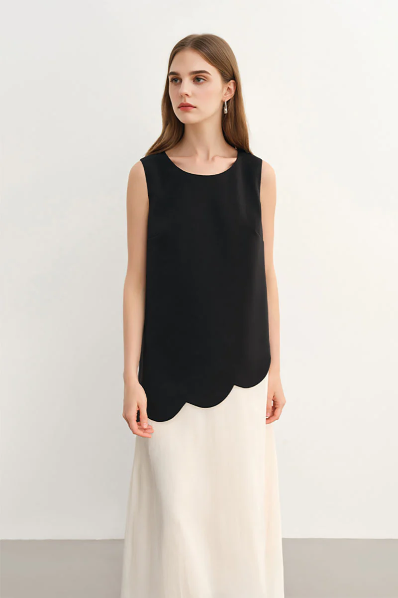 Black & White Sleeveless Mixed Media Midi Dress - HBQMJX