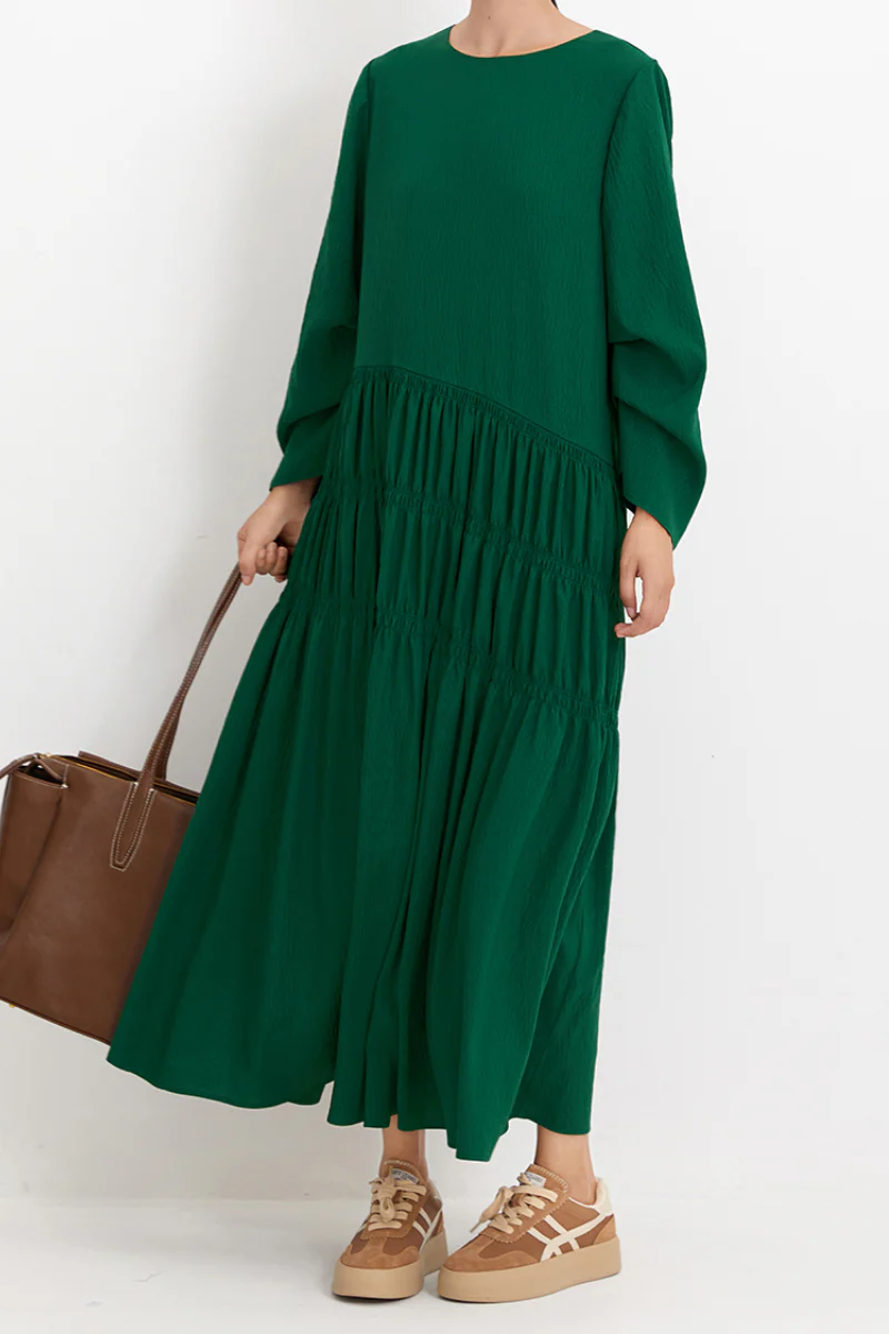 Forest Green Long-Sleeve Maxi Dress - HBQMJX