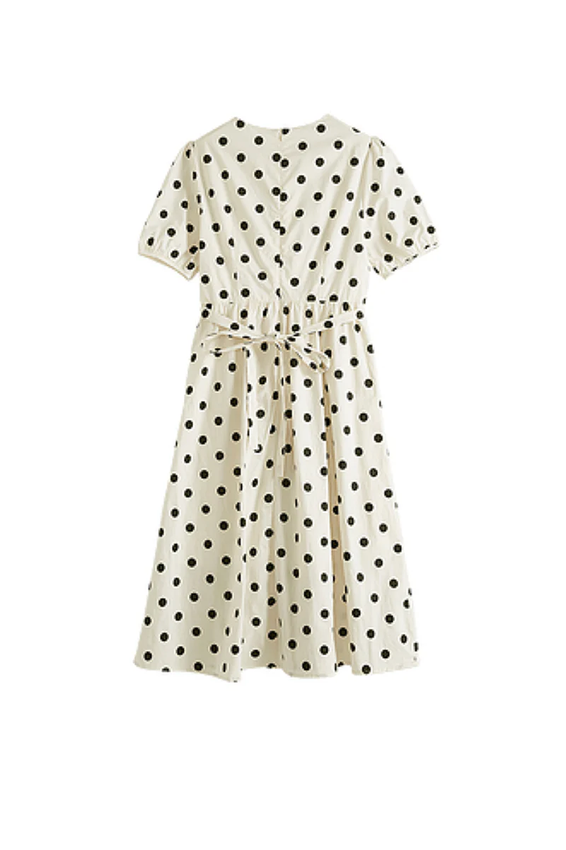 French-Inspired Polka-Dot Midi Dress - HBQMJX
