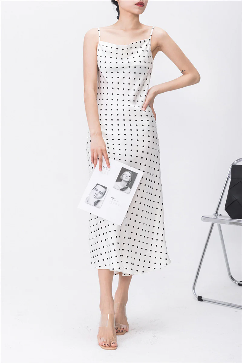 Polka-Dot Cowl-Neck Midi Slip Dress in Triacetate-Blend - HBQMJX