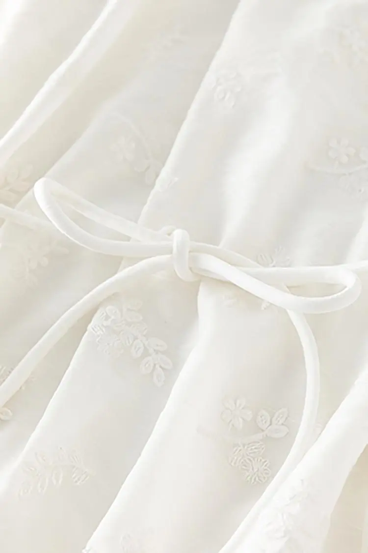 White Flowy Halter Embroidered Dress - HBQMJX