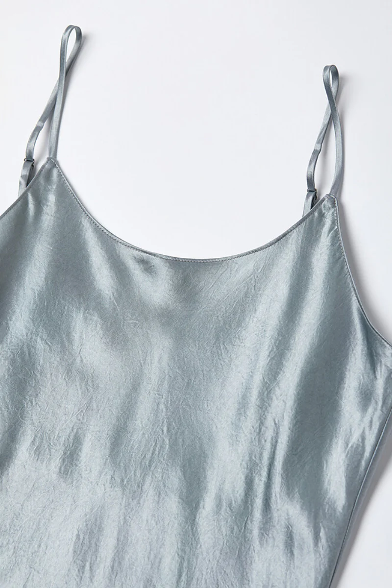 Silver Bias Cut Satin Slip Midi Dress - HBQMJX