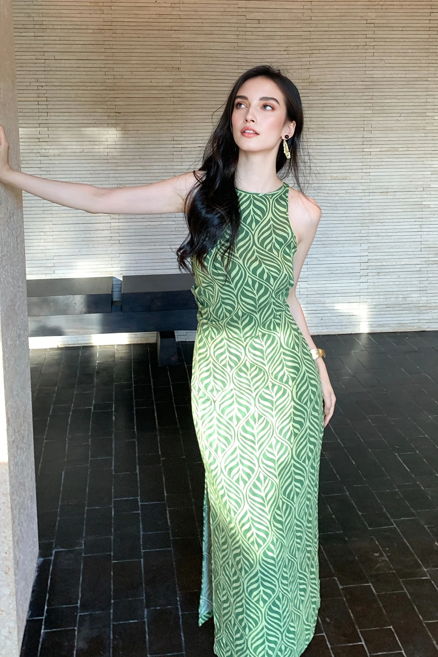 Green Paisley Print Sleeveless Maxi Dress - HBQMJX