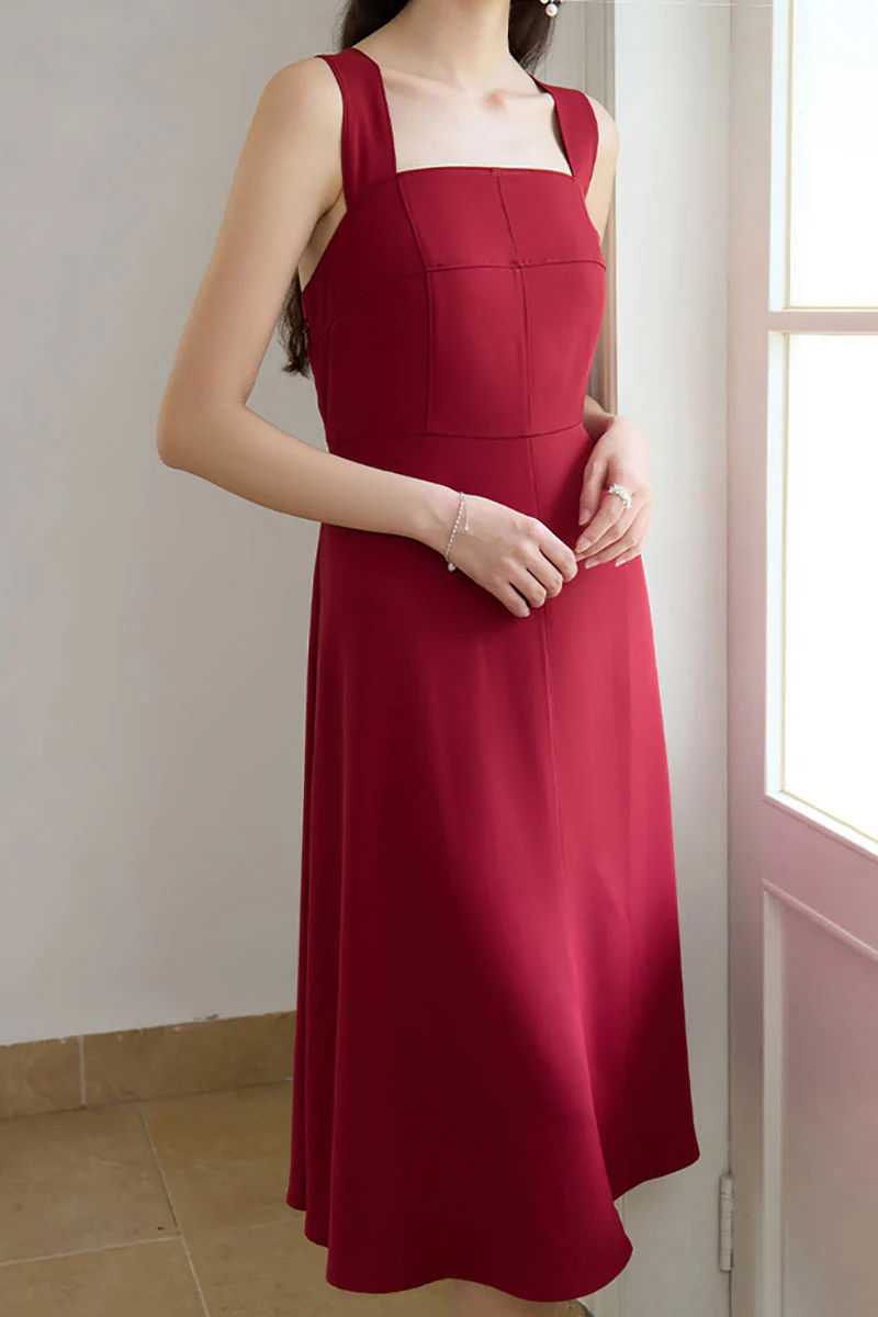 Red Cross-Back A-Line Midi Dress - HBQMJX