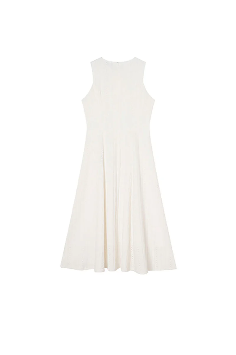 White Embroidered Lace Fit & Flare Midi Dress - HBQMJX