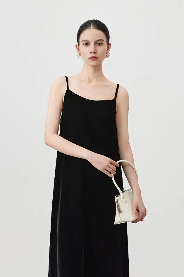 Summer Backless Silk Lined Velvet Slip Dress - HBQMJX