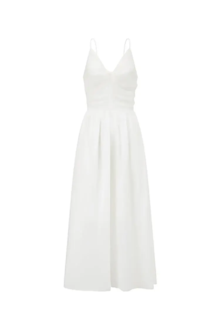 Tencel White Slip Maxi Dress with Front Twist - HBQMJX