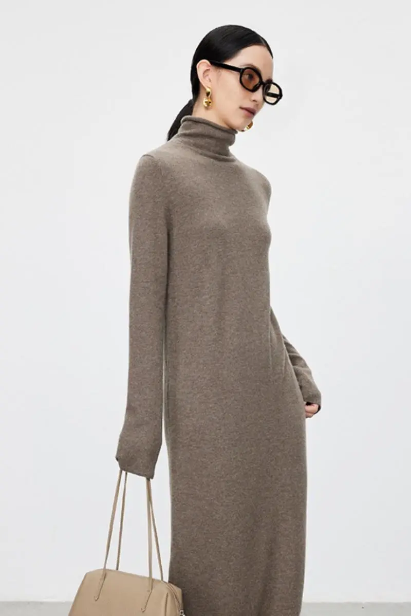 100 Wool Long Sleeve Crewneck Maxi Sweater Dress - HBQMJX