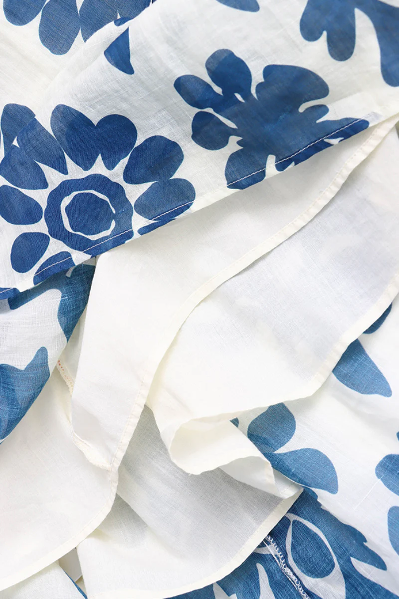 100% Linen Floral Fit & Flare Midi Dress with Pockets - HBQMJX