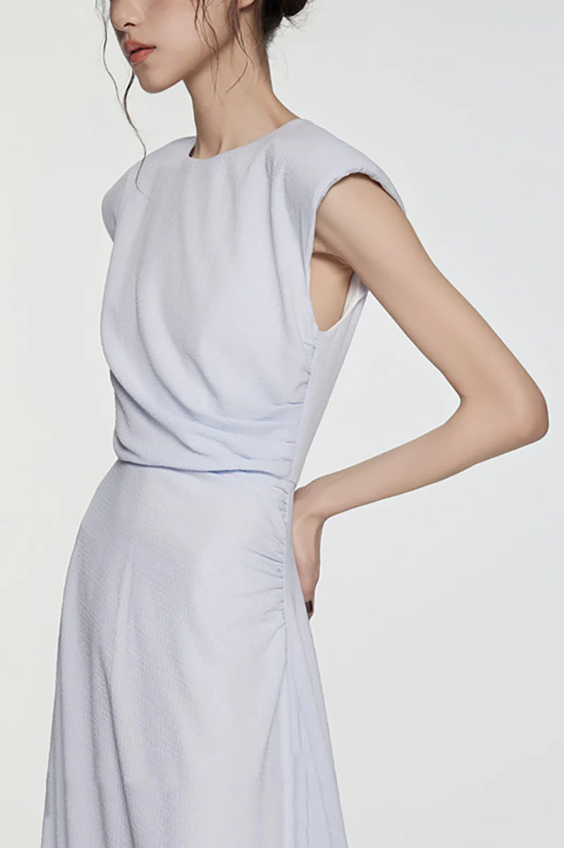 Minimalist Cap-Sleeve Ruched-Waist Bubble Midi Dress - HBQMJX