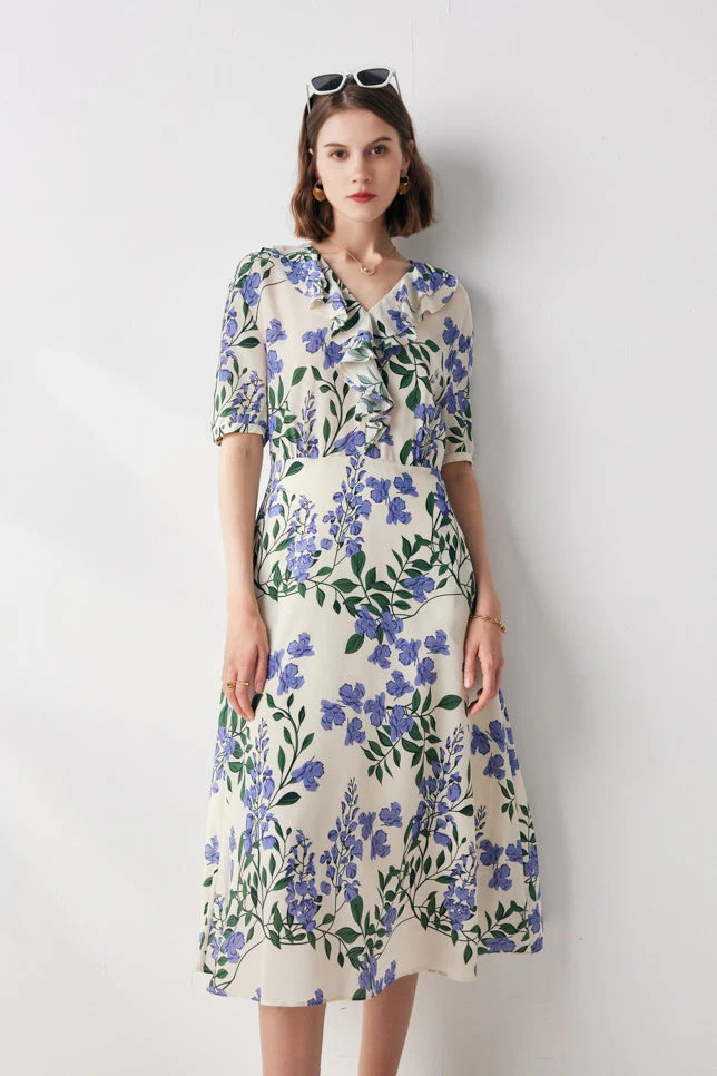 French Chic Silk Floral Maxi Dress - HBQMJX
