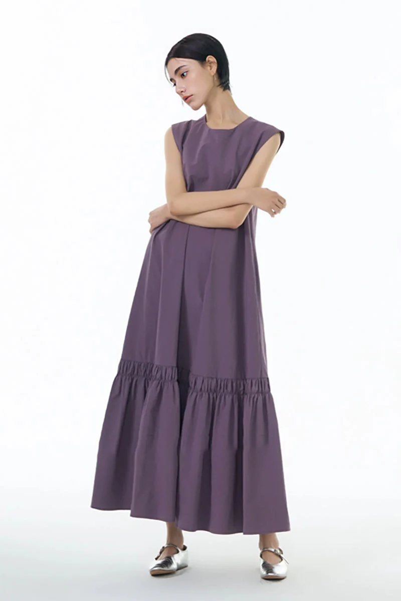 Relaxed Sleeveless A-Line Tiered Maxi Dress - HBQMJX
