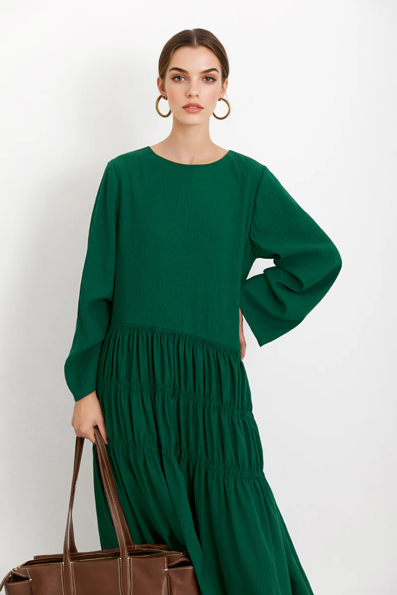 Forest Green Long-Sleeve Maxi Dress - HBQMJX