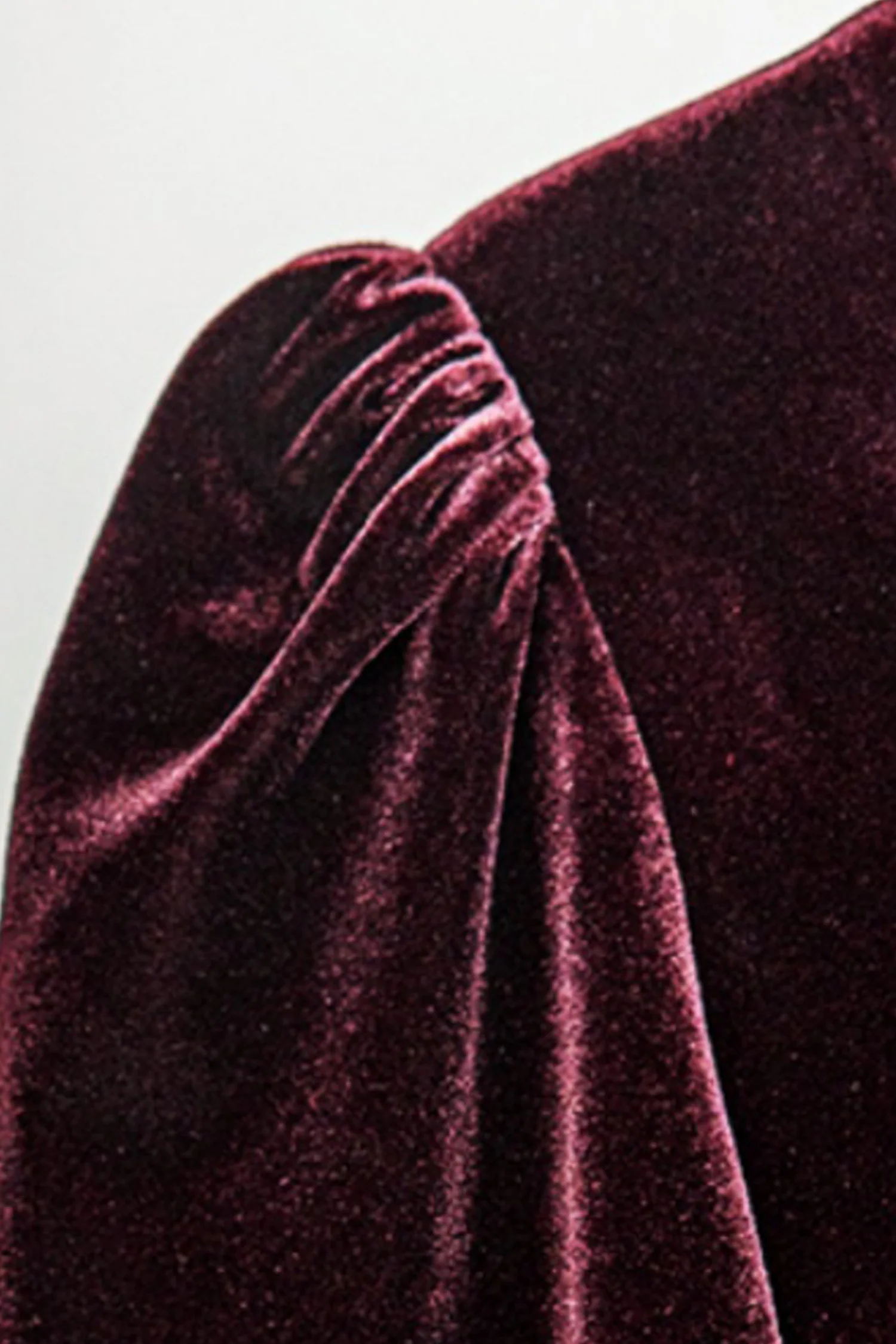 Burgundy Velvet Long Sleeve V-Neck Midi Dress - HBQMJX