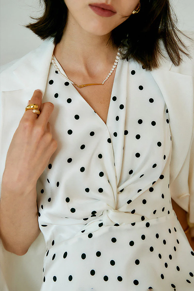 White 100 Silk Crepe-Back Polka Dot Midi Dress - HBQMJX