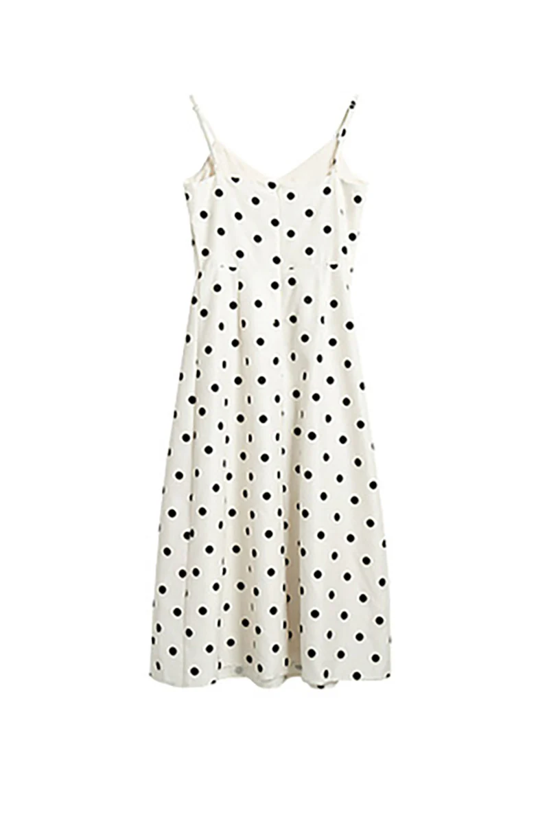 White Polka-Dot Spaghetti-Strap Midi Dress - HBQMJX