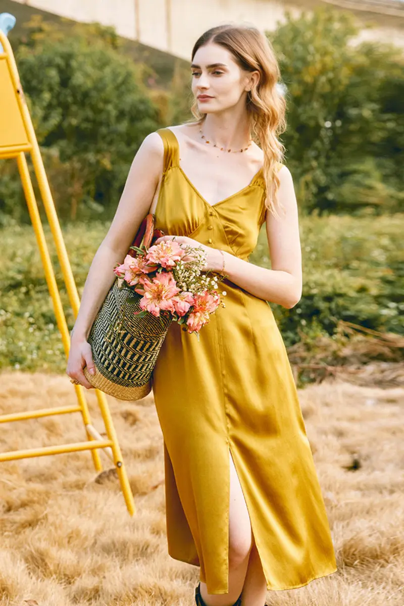 French-Inspired 19 MM Silk Crepe-Back Sleeveless Midi Dress - HBQMJX