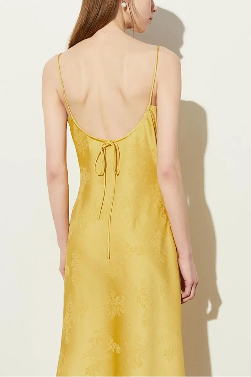 Elegant Jacquard Satin Slip Maxi Dress - HBQMJX